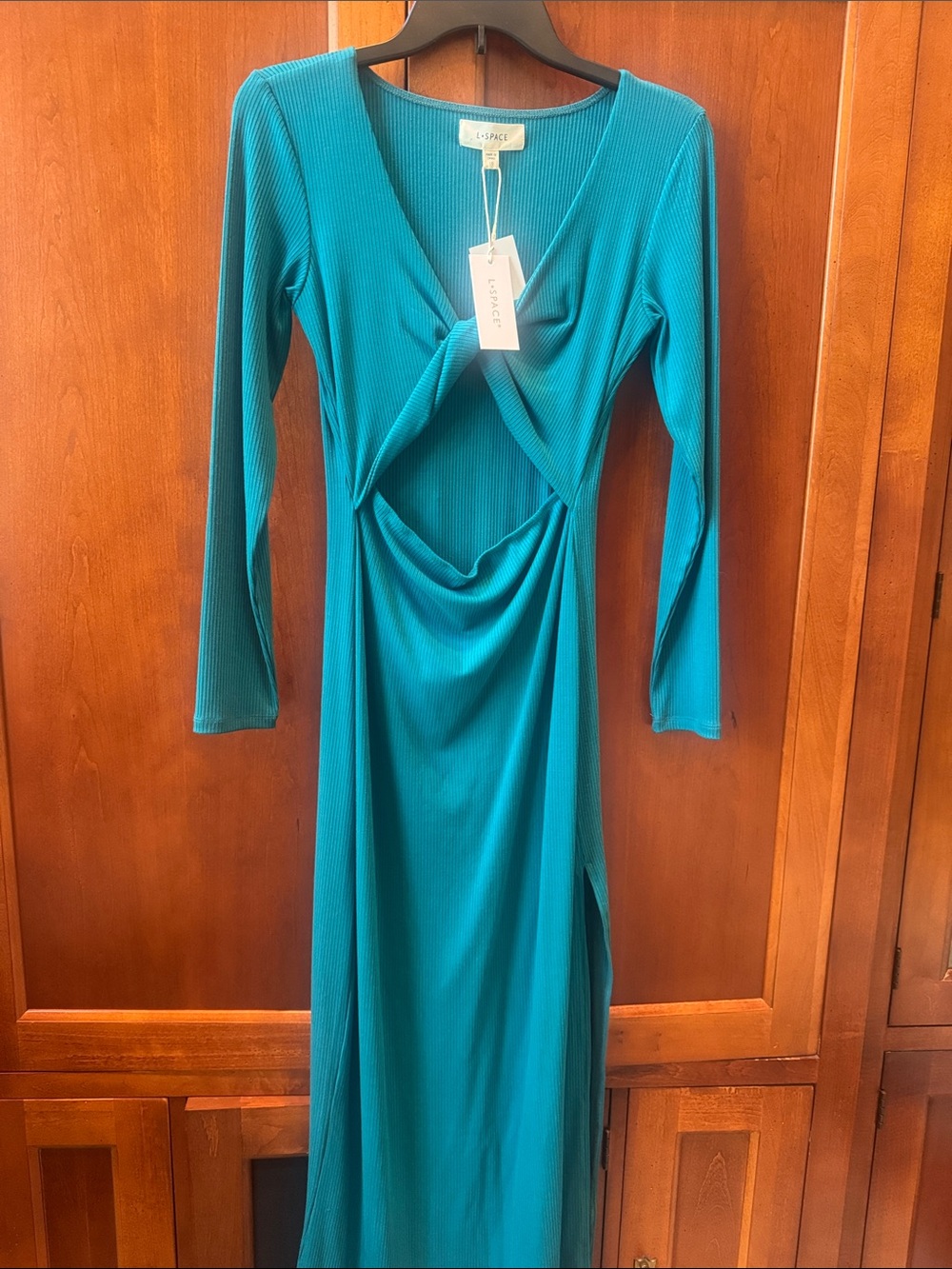 l*space Teal Long-Sleeve Cutout Maxi Dress
